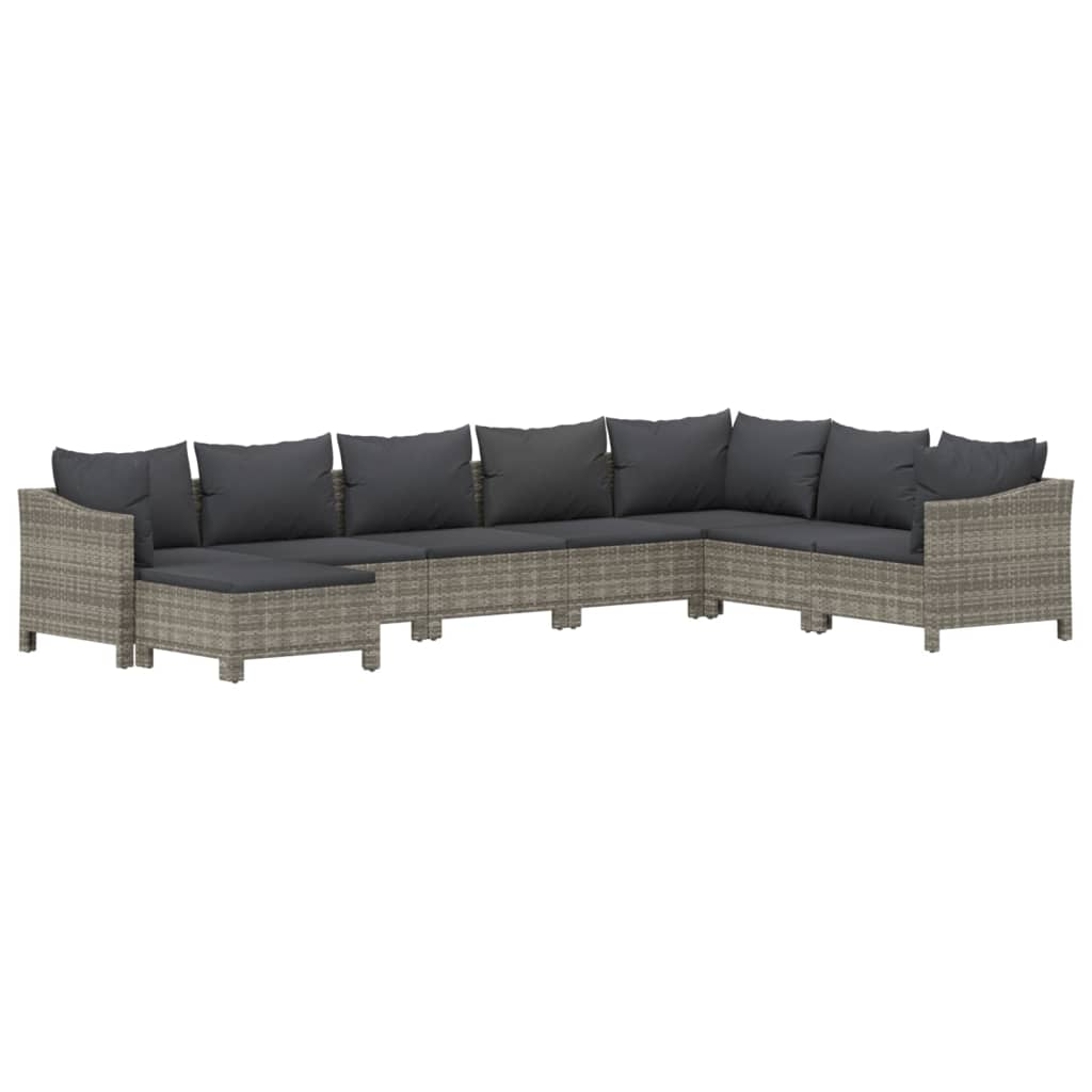 vidaXL 8-tlg. Garten-Lounge-Set mit Kissen Grau Poly Rattan