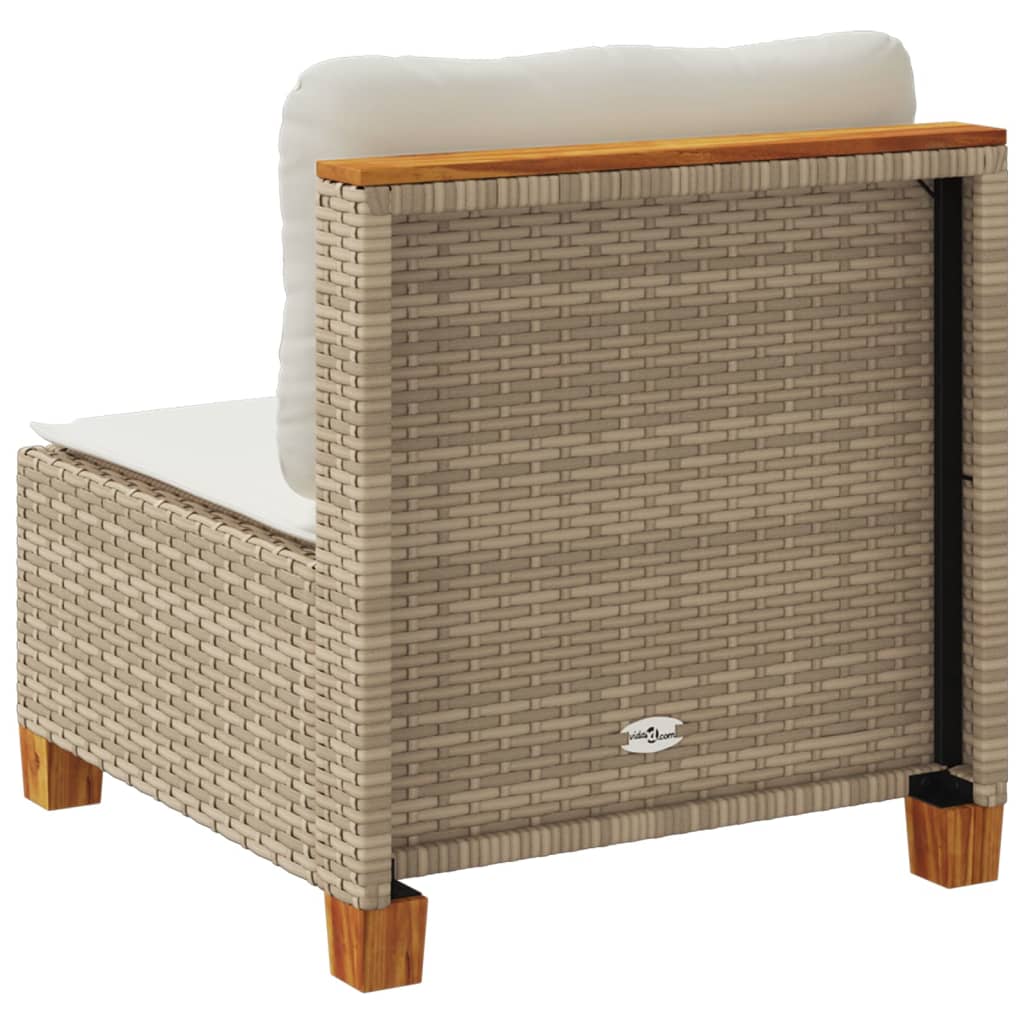 vidaXL Gartensofa ohne Armlehnen mit Kissen Beige Poly Rattan