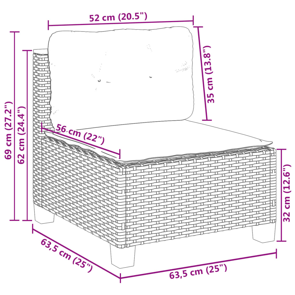 vidaXL Gartensofa ohne Armlehnen mit Kissen Beige Poly Rattan