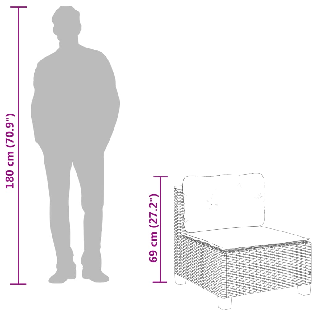 vidaXL Gartensofa ohne Armlehnen mit Kissen Beige Poly Rattan
