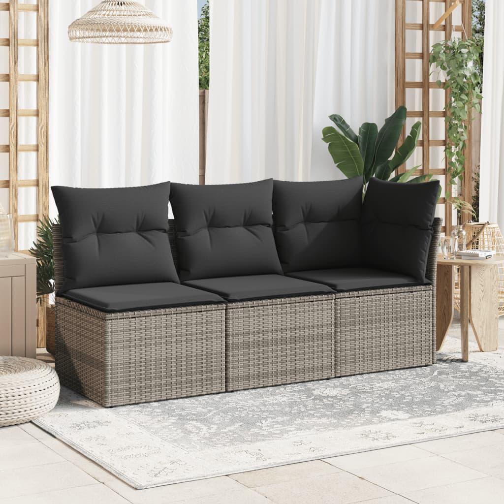vidaXL Gartensessel ohne Armlehnen mit Kissen Grau Poly Rattan