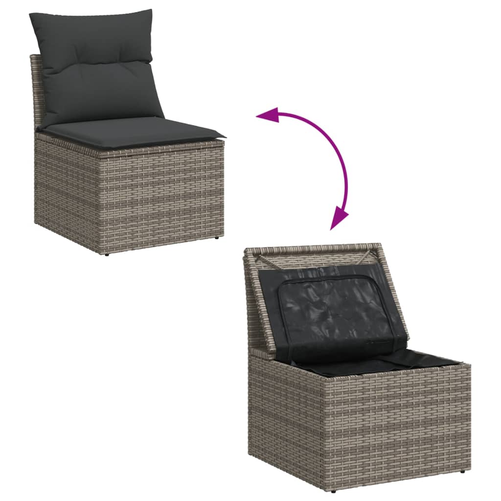 vidaXL Gartensessel ohne Armlehnen mit Kissen Grau Poly Rattan