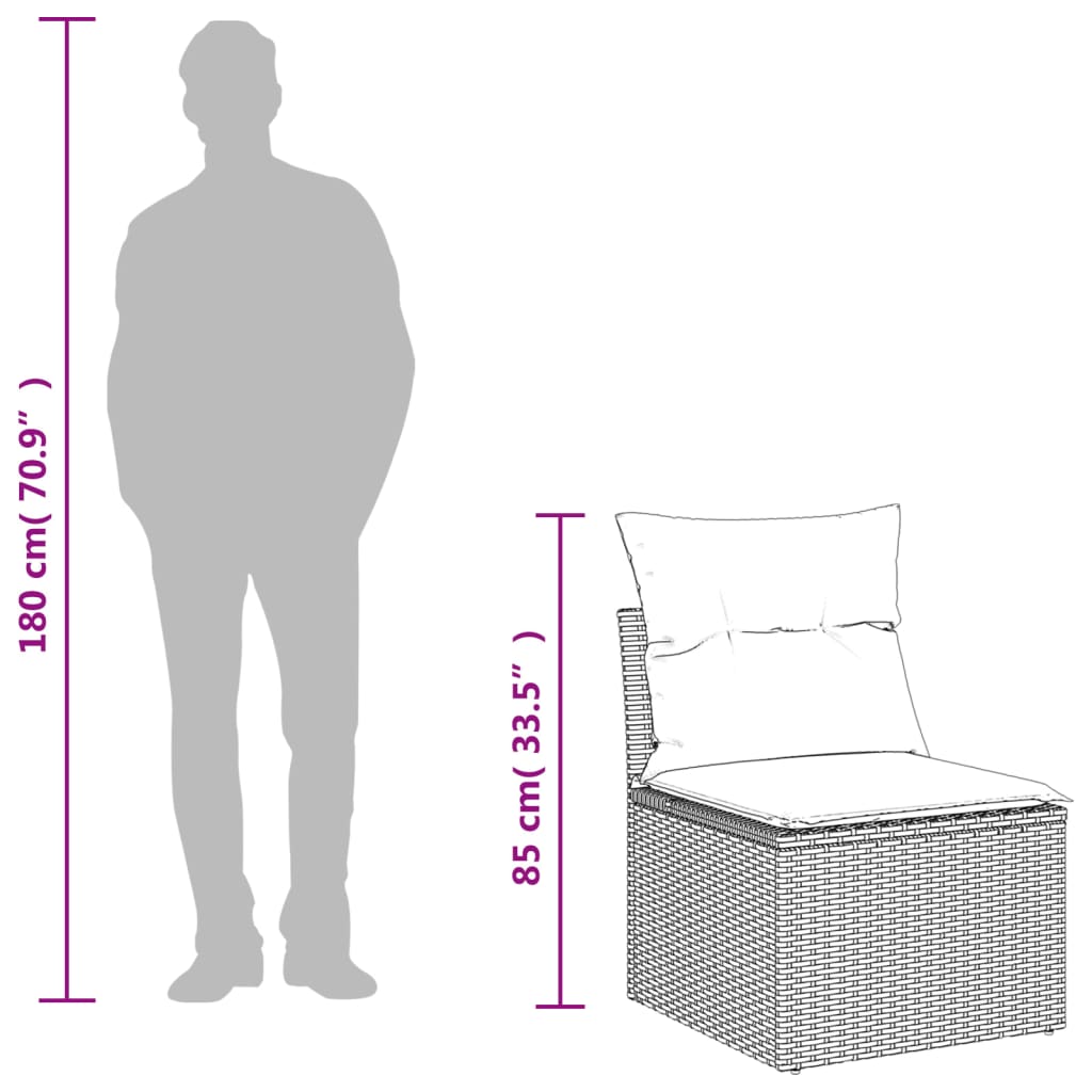 vidaXL Gartensofa ohne Armlehnen mit Kissen Braun Poly Rattan