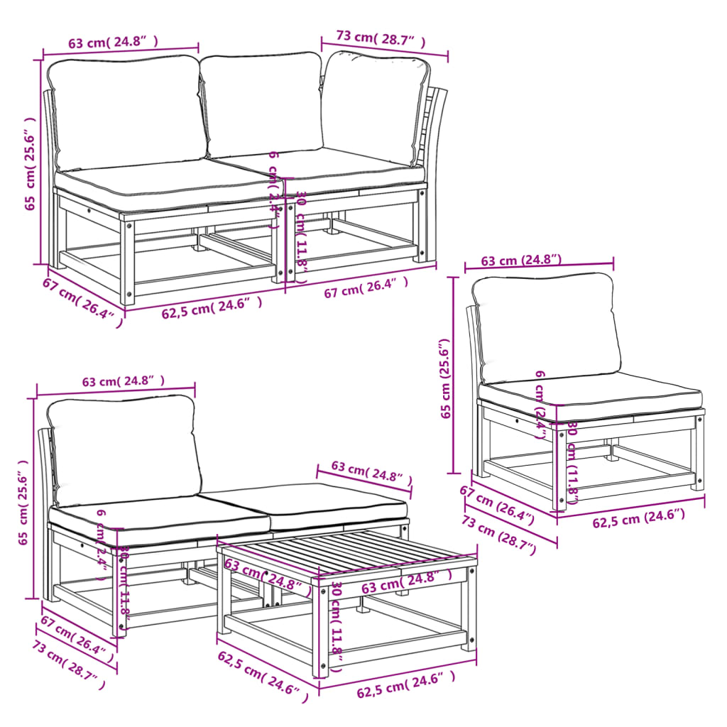 vidaXL 8-tlg. Garten-Lounge-Set mit Kissen Massivholz Akazie