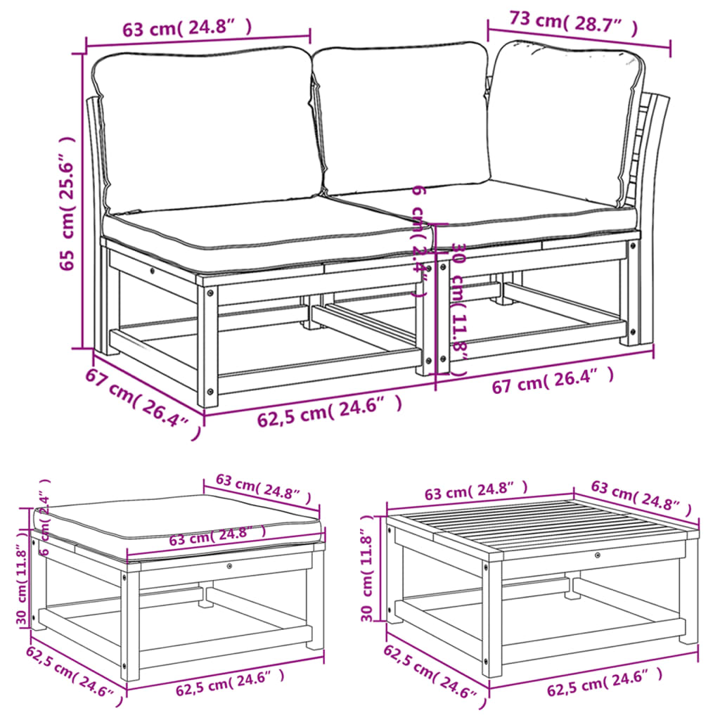 vidaXL 8-tlg. Garten-Lounge-Set mit Kissen Massivholz Akazie