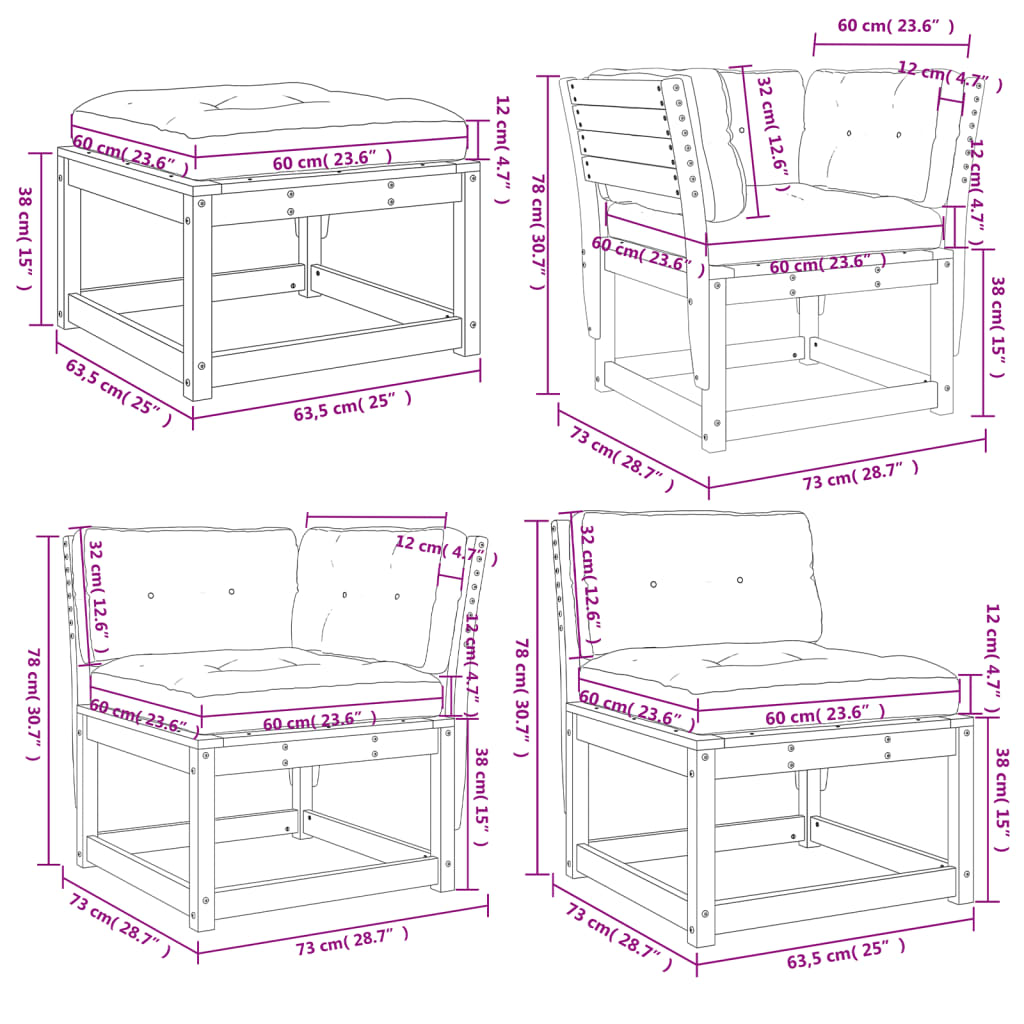 vidaXL 8-tlg. Garten-Lounge-Set mit Kissen Massivholz Douglasie
