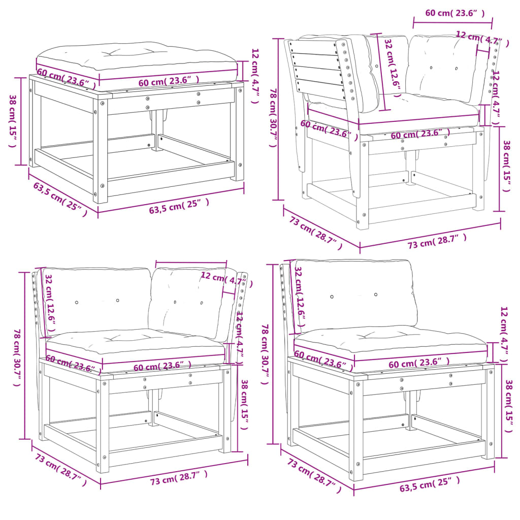 vidaXL 8-tlg. Garten-Lounge-Set mit Kissen Massivholz Kiefer