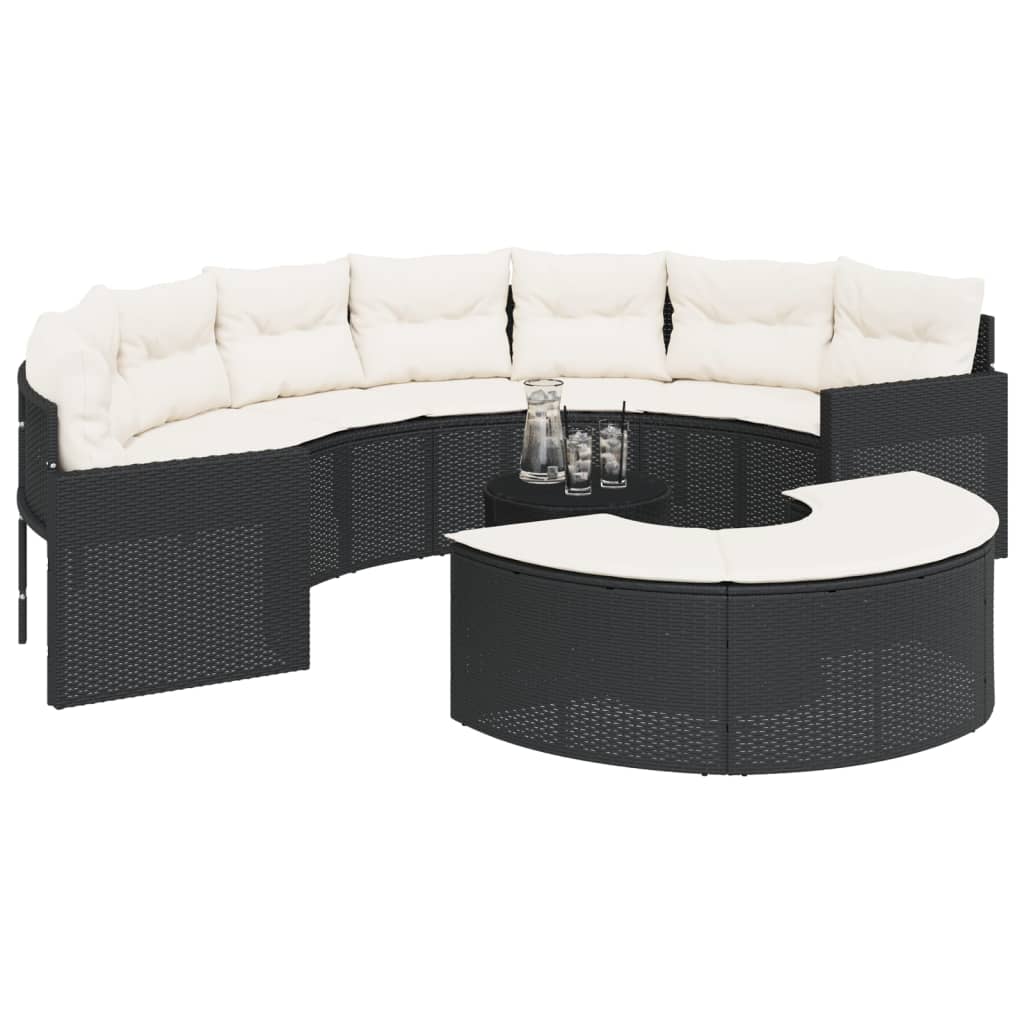 vidaXL 3-tlg. Garten-Sofagarnitur Halbrund Schwarz Poly-Rattan