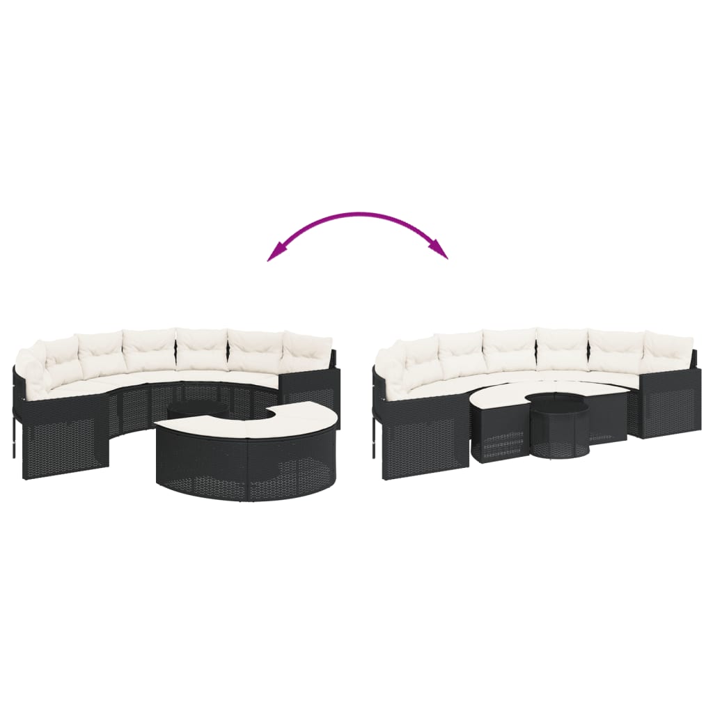 vidaXL 3-tlg. Garten-Sofagarnitur Halbrund Schwarz Poly-Rattan