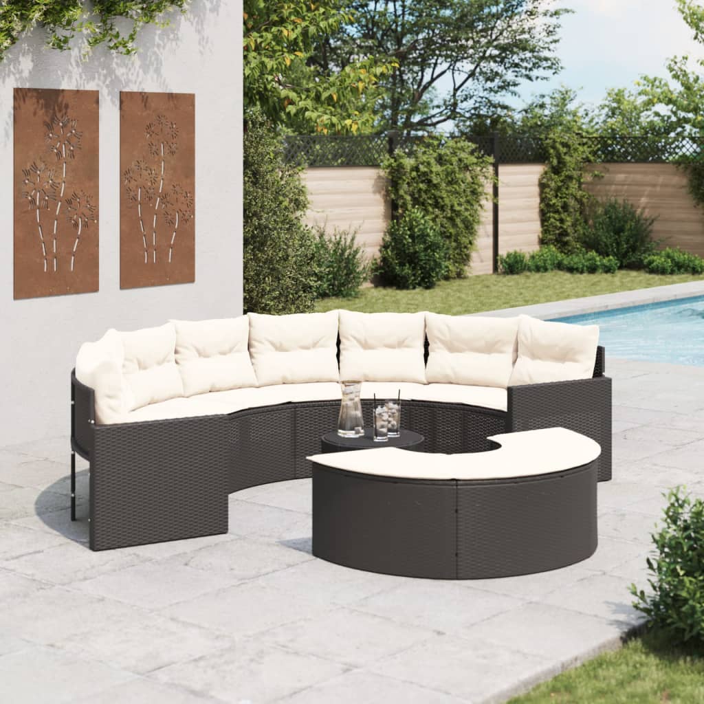 vidaXL 3-tlg. Garten-Sofagarnitur Halbrund Schwarz Poly-Rattan