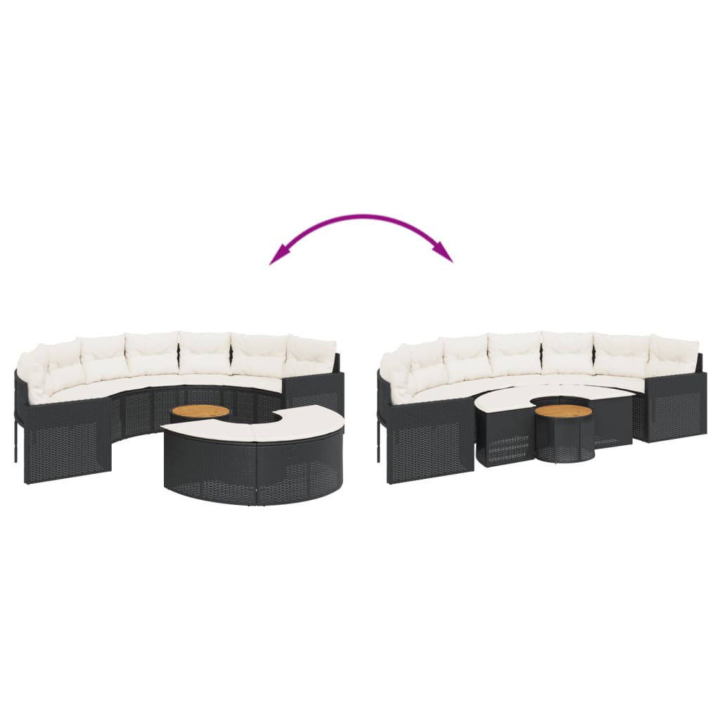 vidaXL 3-tlg. Garten-Sofagarnitur Halbrund Schwarz Poly-Rattan