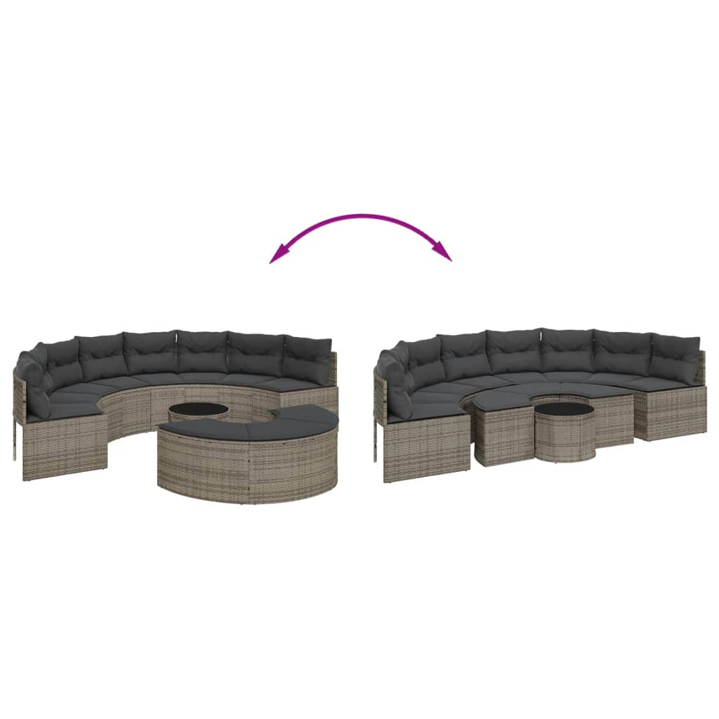 vidaXL 3-tlg. Garten-Sofagarnitur Halbrund Grau Poly Rattan
