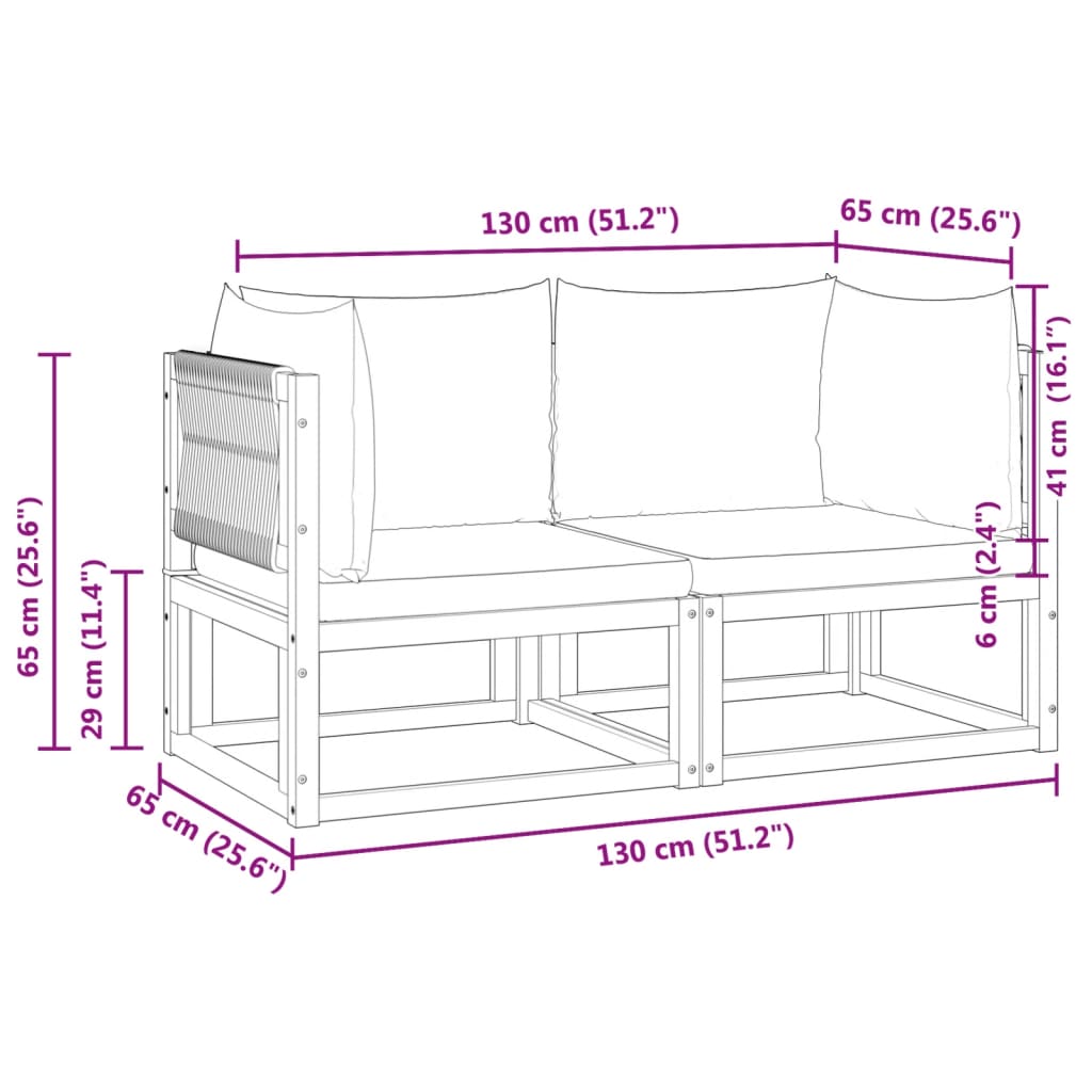 vidaXL Gartensofas-Ecke mit Kissen 2 Stk. Holz Akazie & Seil