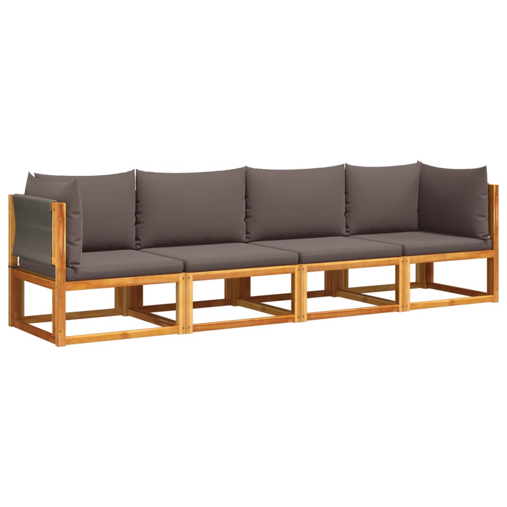 vidaXL 4-tlg. Gartensofa-Set mit Kissen Holz Akazie & Seil