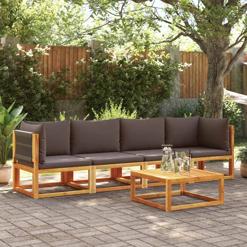 vidaXL 4-tlg. Gartensofa-Set mit Kissen Holz Akazie & Seil