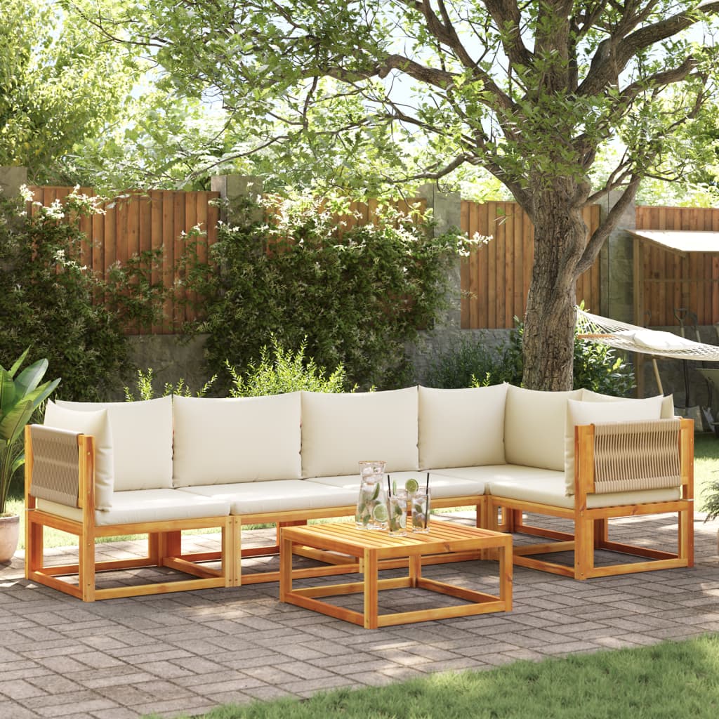 vidaXL 6-tlg. Gartensofa-Set mit Kissen Holz Akazie & Seil