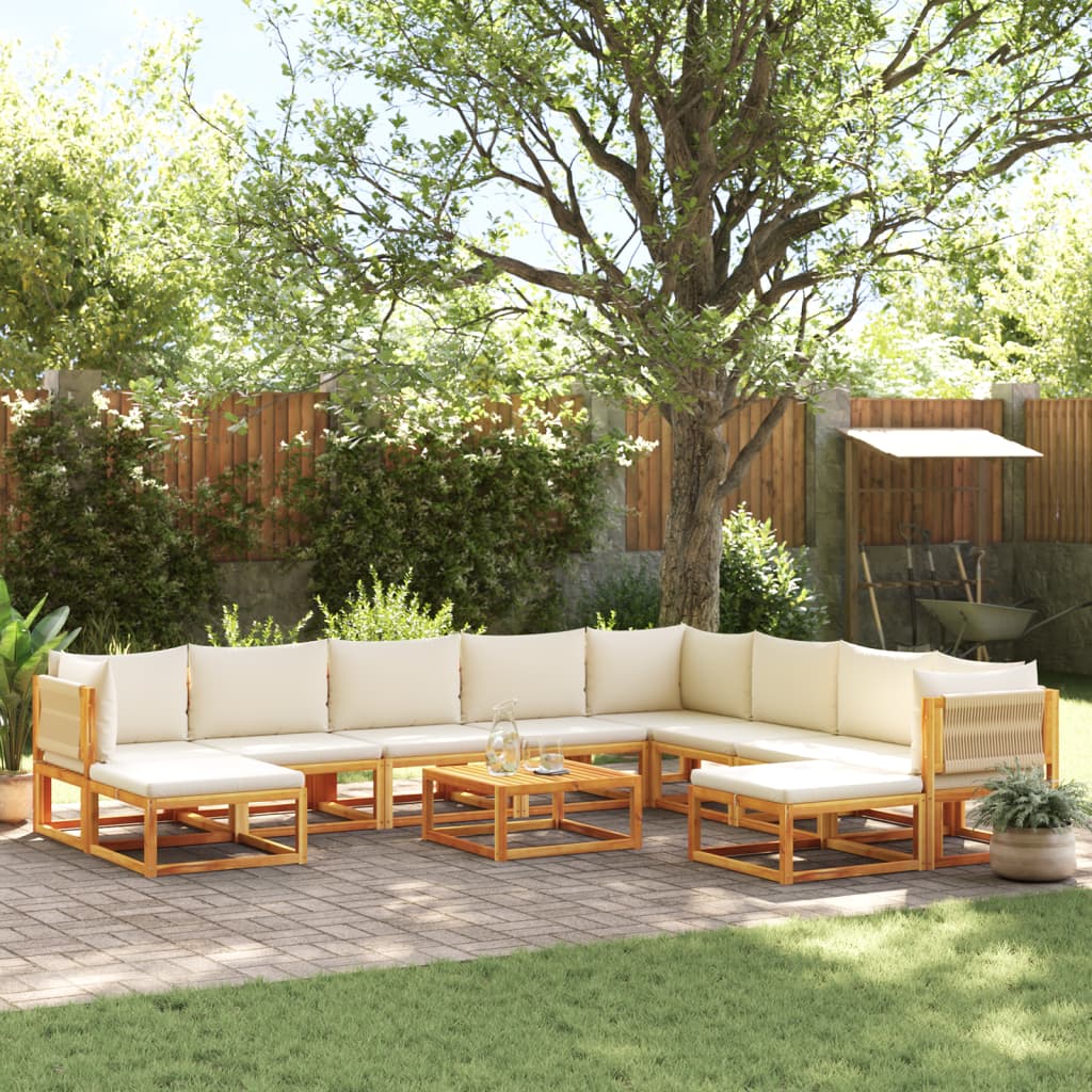 vidaXL 11-tlg. Gartensofa-Set mit Kissen Holz Akazie & Seil