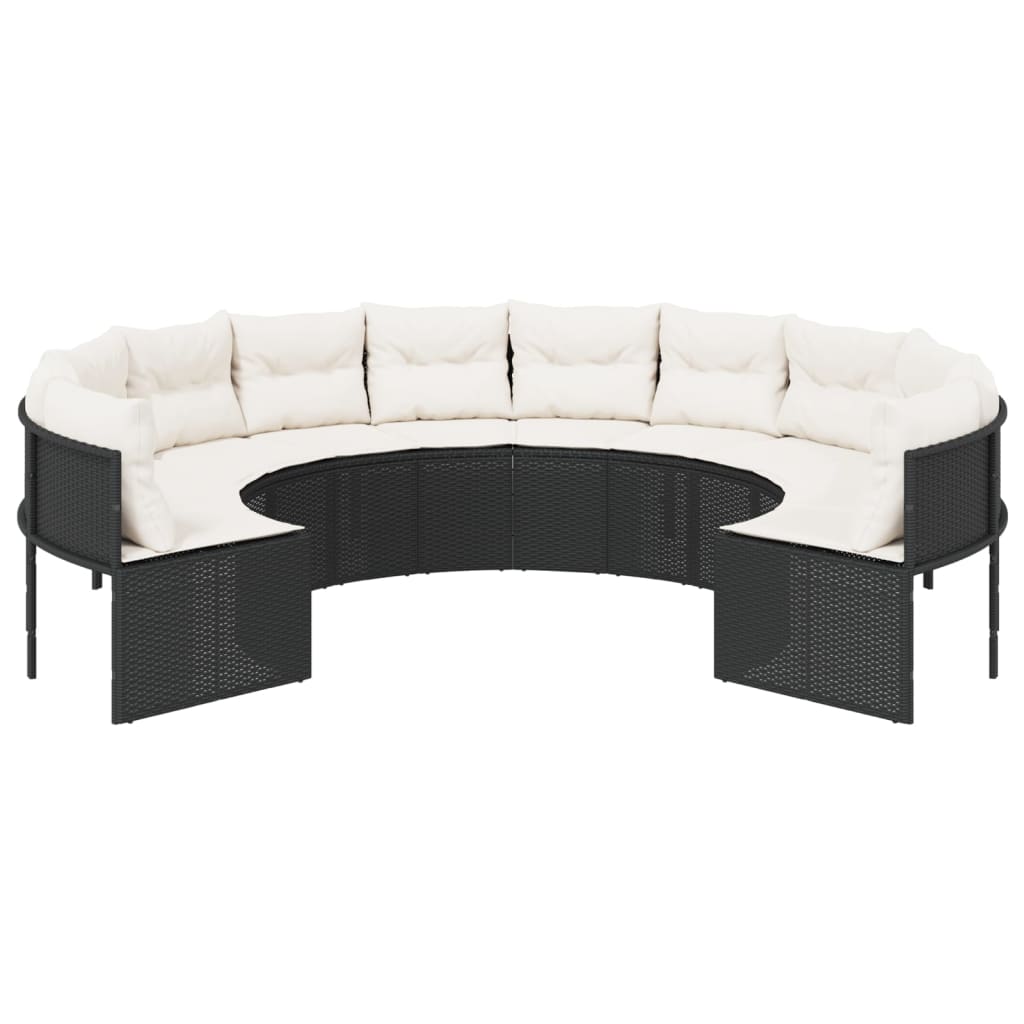 vidaXL Gartensofa mit Kissen Rund Schwarz Poly-Rattan