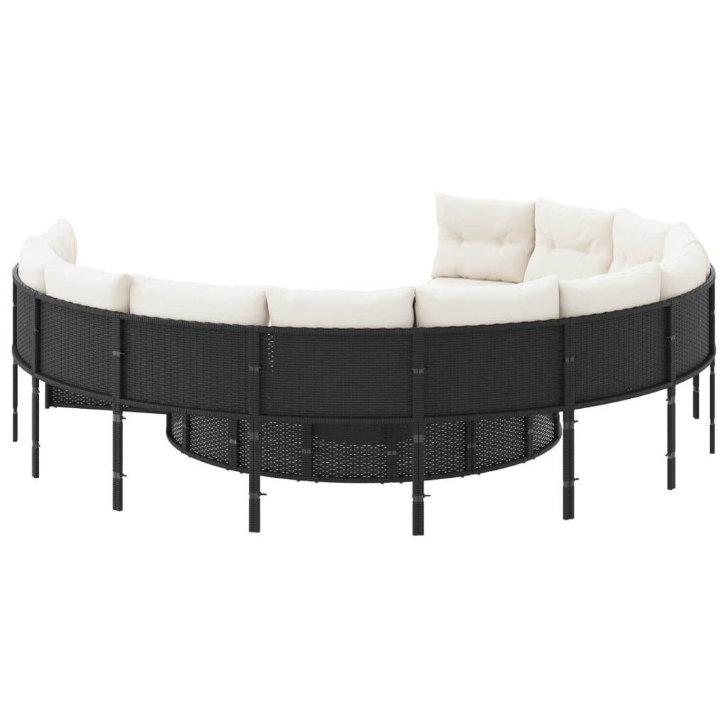 vidaXL Gartensofa mit Kissen Rund Schwarz Poly-Rattan