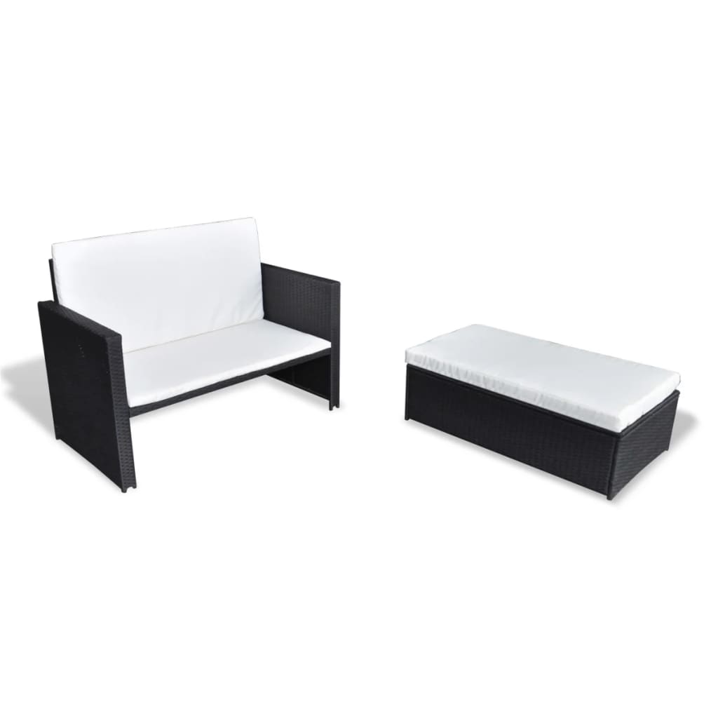 vidaXL 2-tlg. Garten-Lounge-Set mit Auflagen Poly Rattan Schwarz