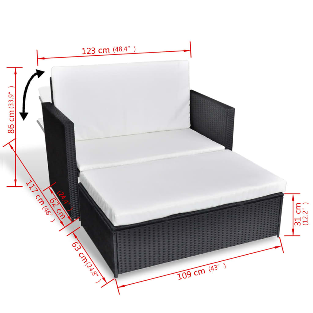 vidaXL 2-tlg. Garten-Lounge-Set mit Auflagen Poly Rattan Schwarz