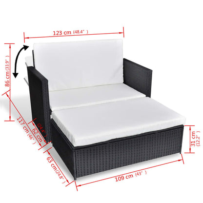 vidaXL 2-tlg. Garten-Lounge-Set mit Auflagen Poly Rattan Schwarz