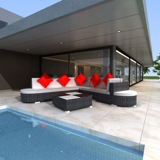 vidaXL 8-tlg. Garten-Lounge-Set mit Kissen Poly Rattan Schwarz