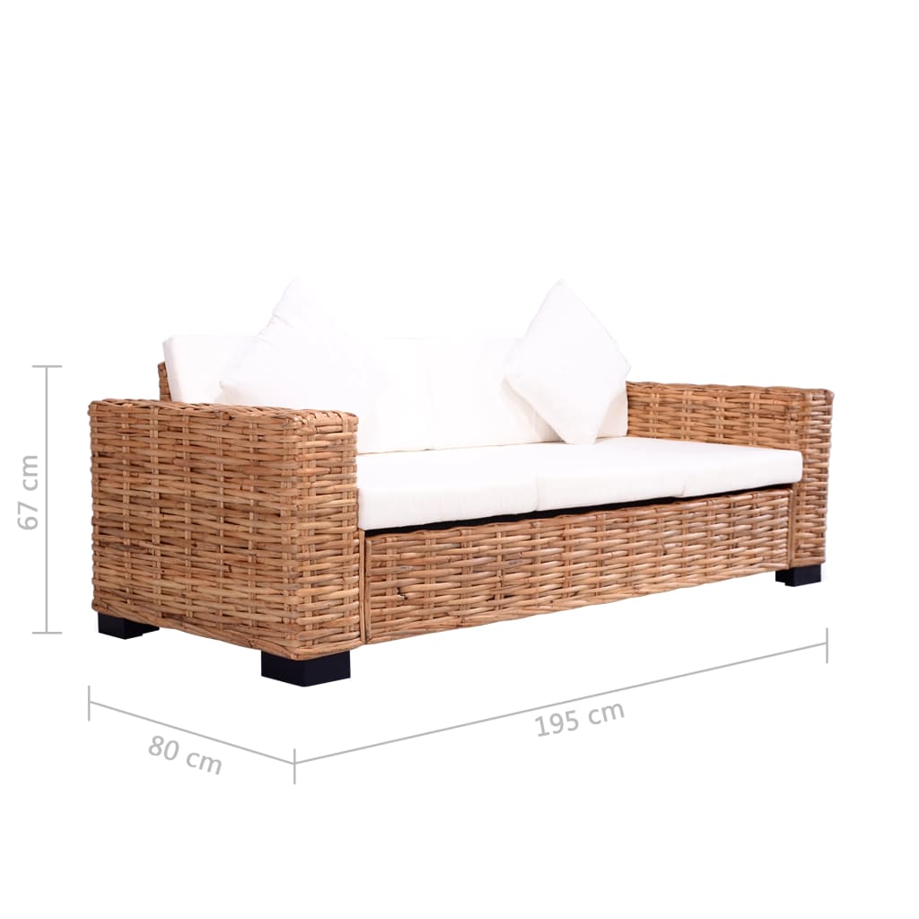 vidaXL 3-Sitzer Gartensofa Natürliches Rattan