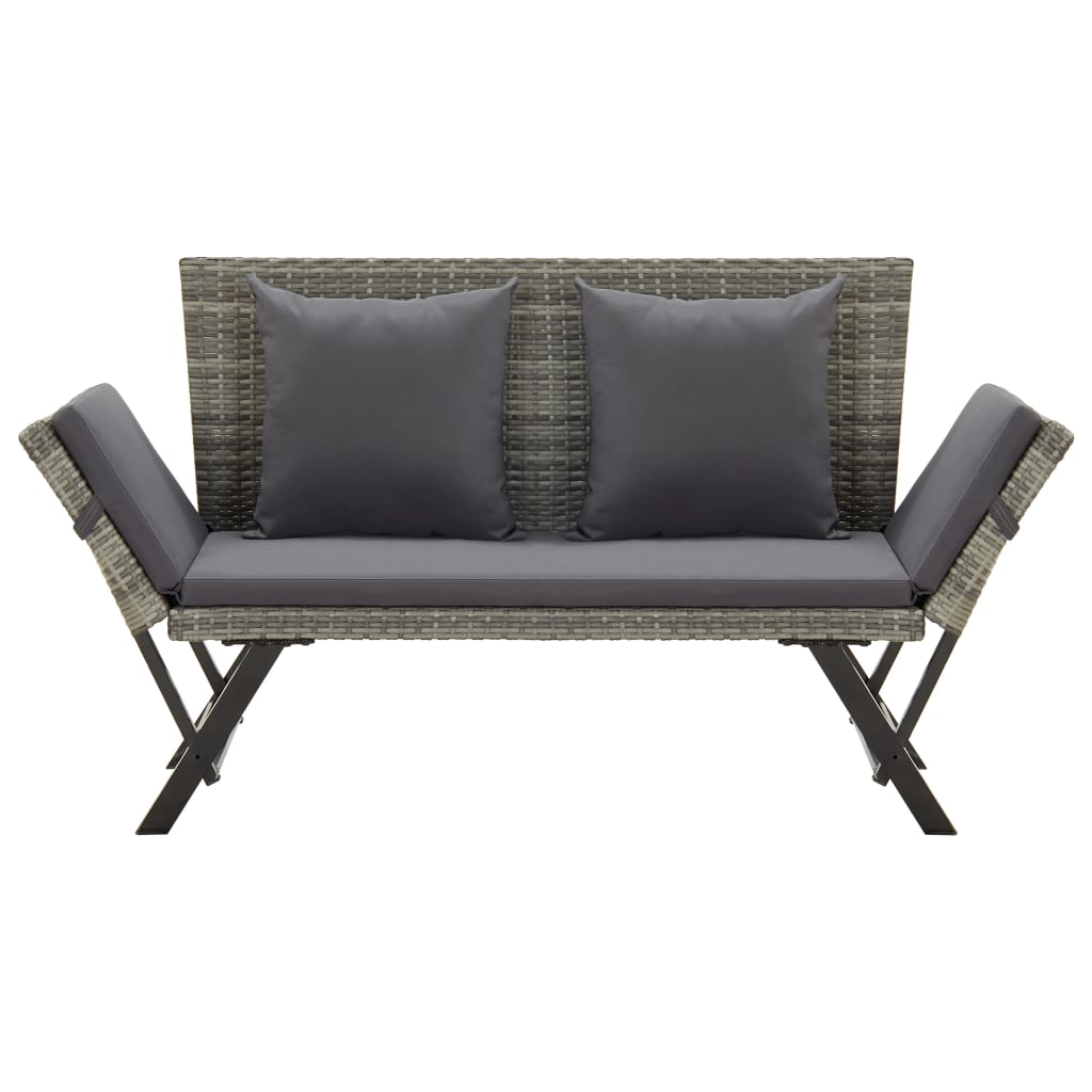 vidaXL Gartenbank mit Auflagen 176 cm Grau Poly Rattan