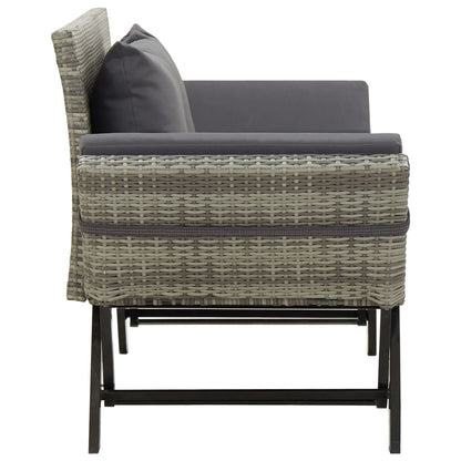 vidaXL Gartenbank mit Auflagen 176 cm Grau Poly Rattan