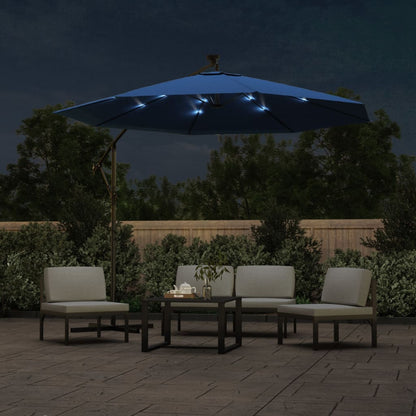 vidaXL Ampelschirm mit LED-Beleuchtung und Stahl-Mast 300 cm Azurblau