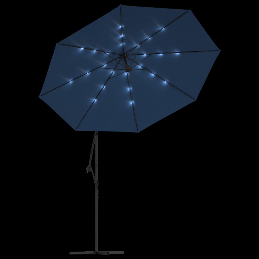 vidaXL Ampelschirm mit LED-Beleuchtung und Stahl-Mast 300 cm Azurblau