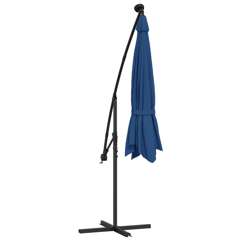 vidaXL Ampelschirm mit LED-Beleuchtung und Stahl-Mast 300 cm Azurblau