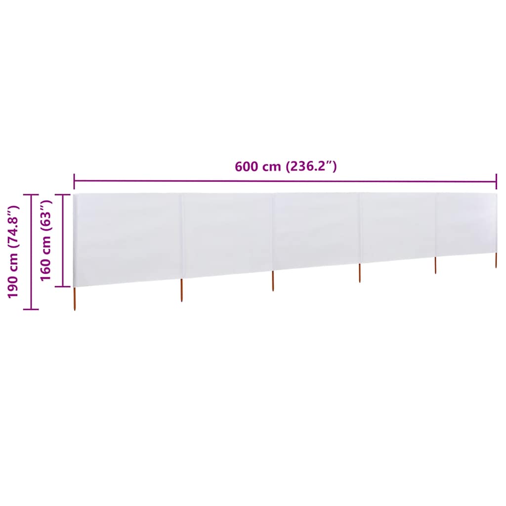 vidaXL 5-teiliges Windschutzgewebe 600 x 160 cm Sandweiß