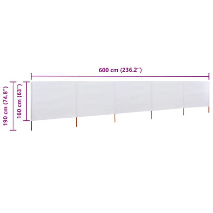 vidaXL 5-teiliges Windschutzgewebe 600 x 160 cm Sandweiß