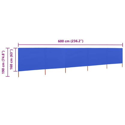vidaXL 5-teiliges Windschutzgewebe 600 x 160 cm Azurblau