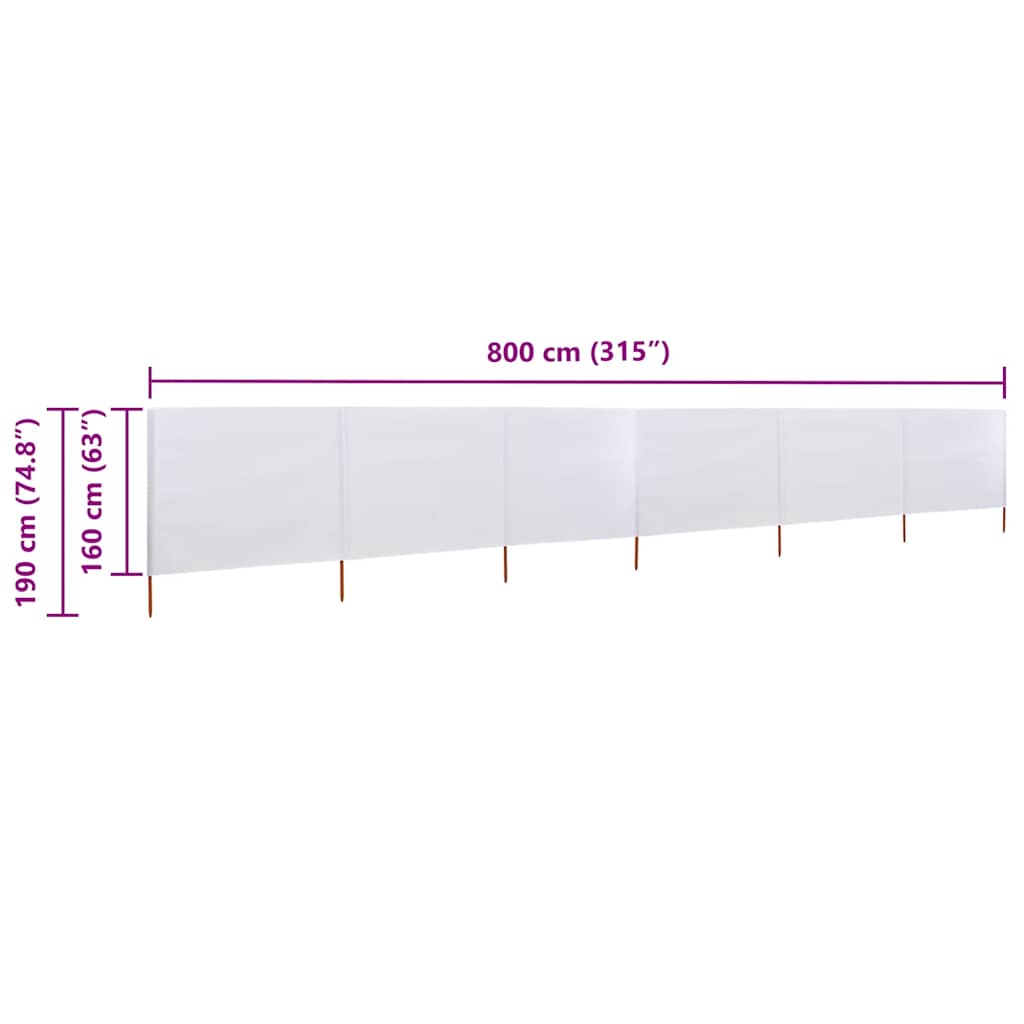 vidaXL 6-teiliges Windschutzgewebe 800 x 160 cm Sandweiß