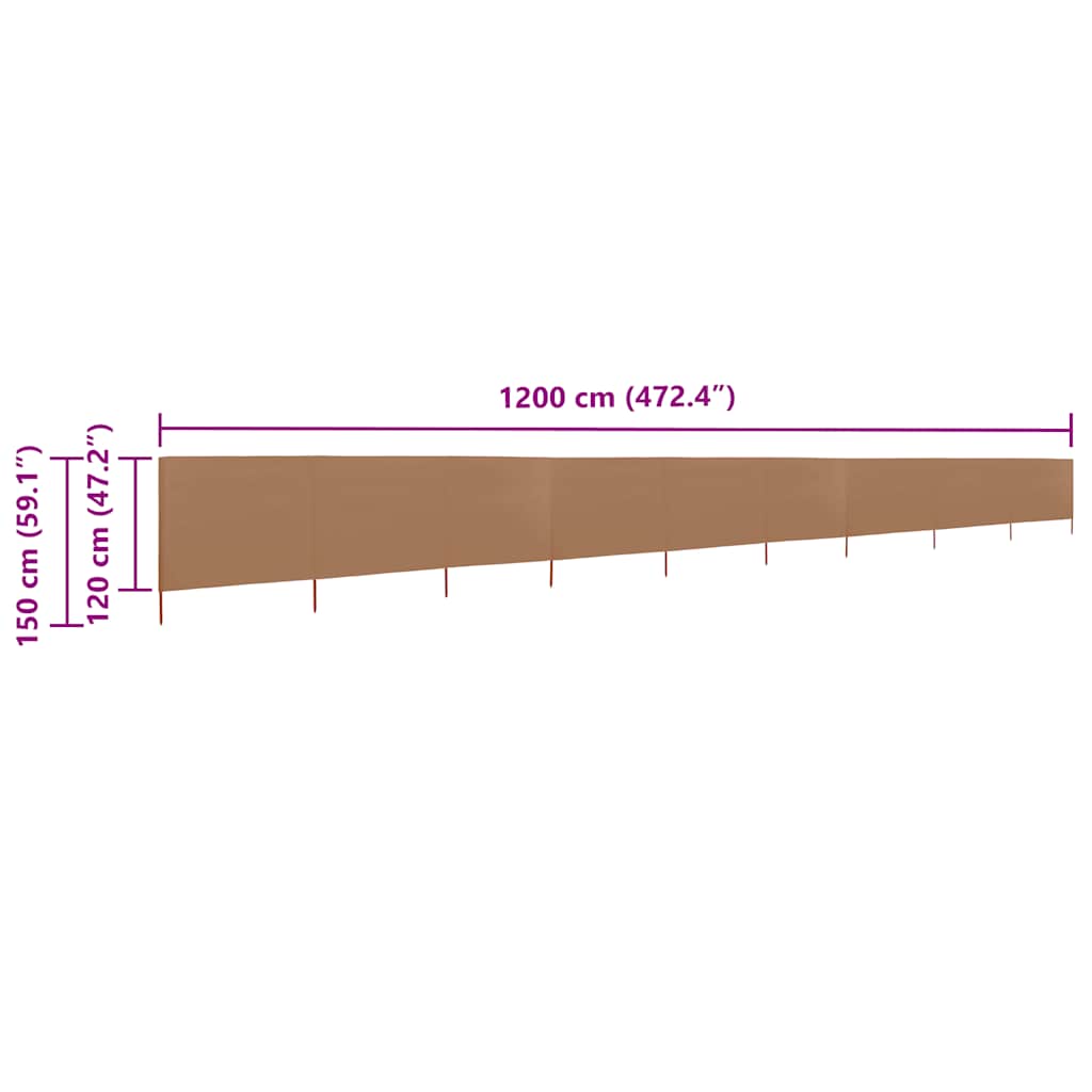 vidaXL 9-teiliges Windschutzgewebe 1200 x 120 cm Taupe