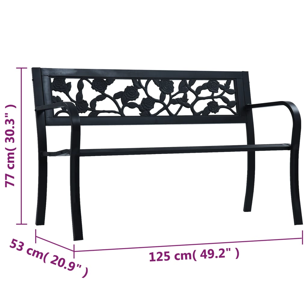 vidaXL Gartenbank 125 cm Schwarz Stahl