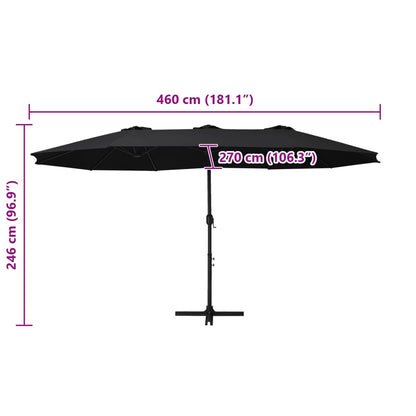 vidaXL Sonnenschirm mit Aluminium-Mast 460x270 cm Schwarz
