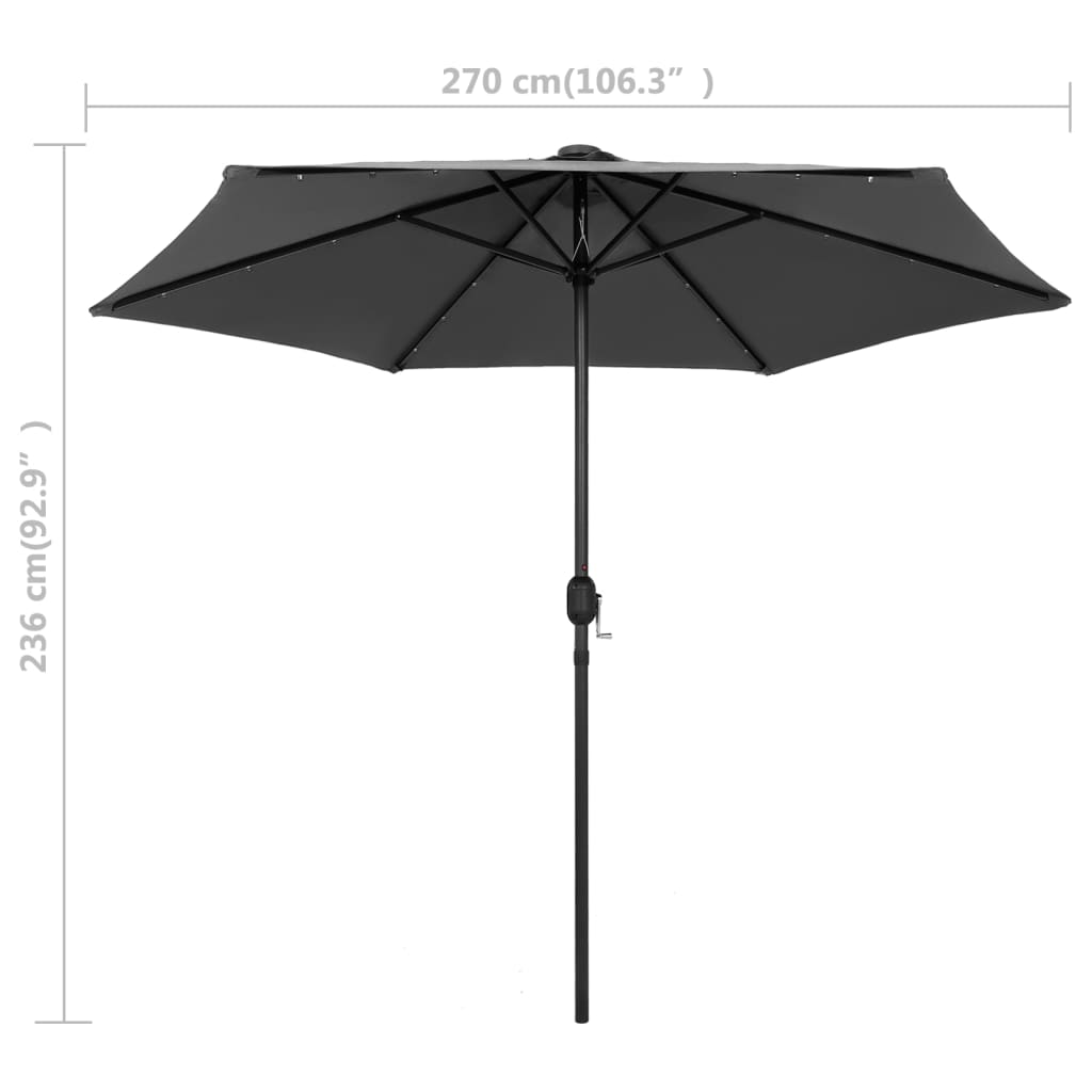 vidaXL Sonnenschirm mit LED-Beleuchtung und Alu-Mast 270 cm Anthrazit