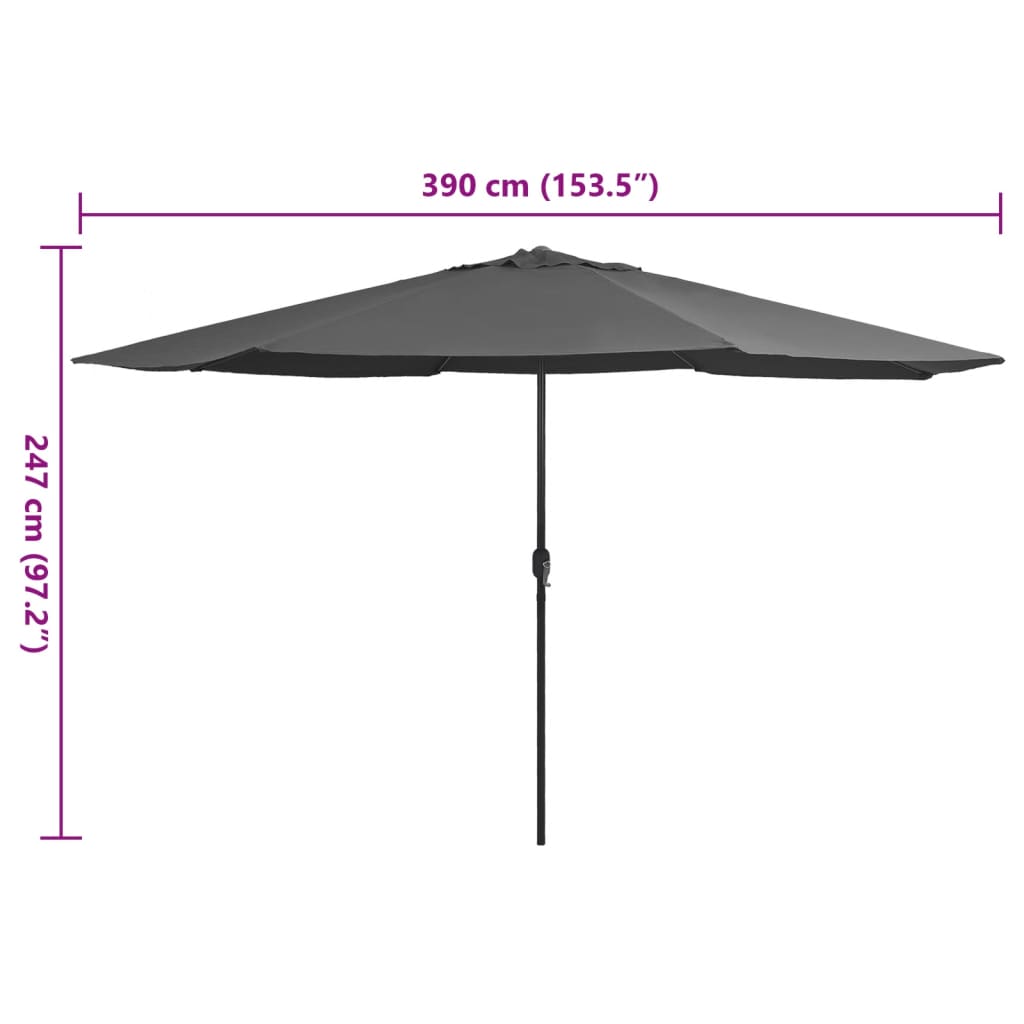 vidaXL Sonnenschirm mit Metall-Mast 390 cm Anthrazit