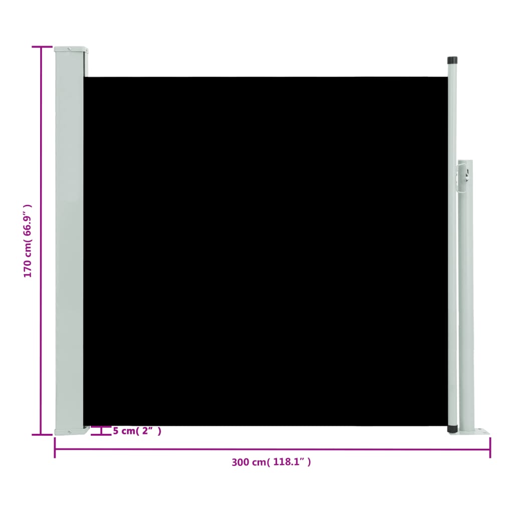 vidaXL Ausziehbare Seitenmarkise 170×300 cm Schwarz