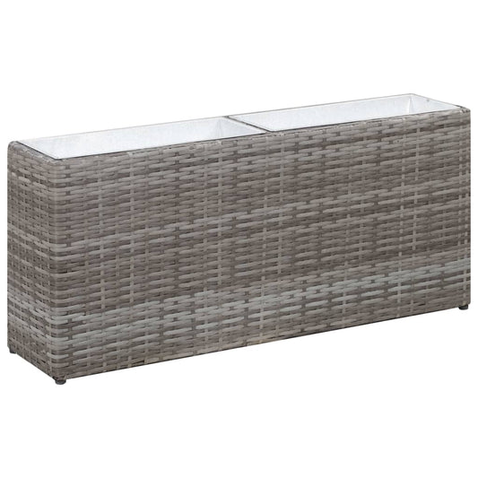 Garten-Hochbeet mit 2 Töpfen 90 x 20 x 40 cm Poly Rattan Grau