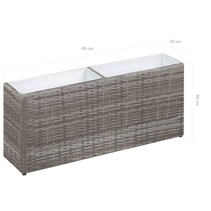 Garten-Hochbeet mit 2 Töpfen 90 x 20 x 40 cm Poly Rattan Grau
