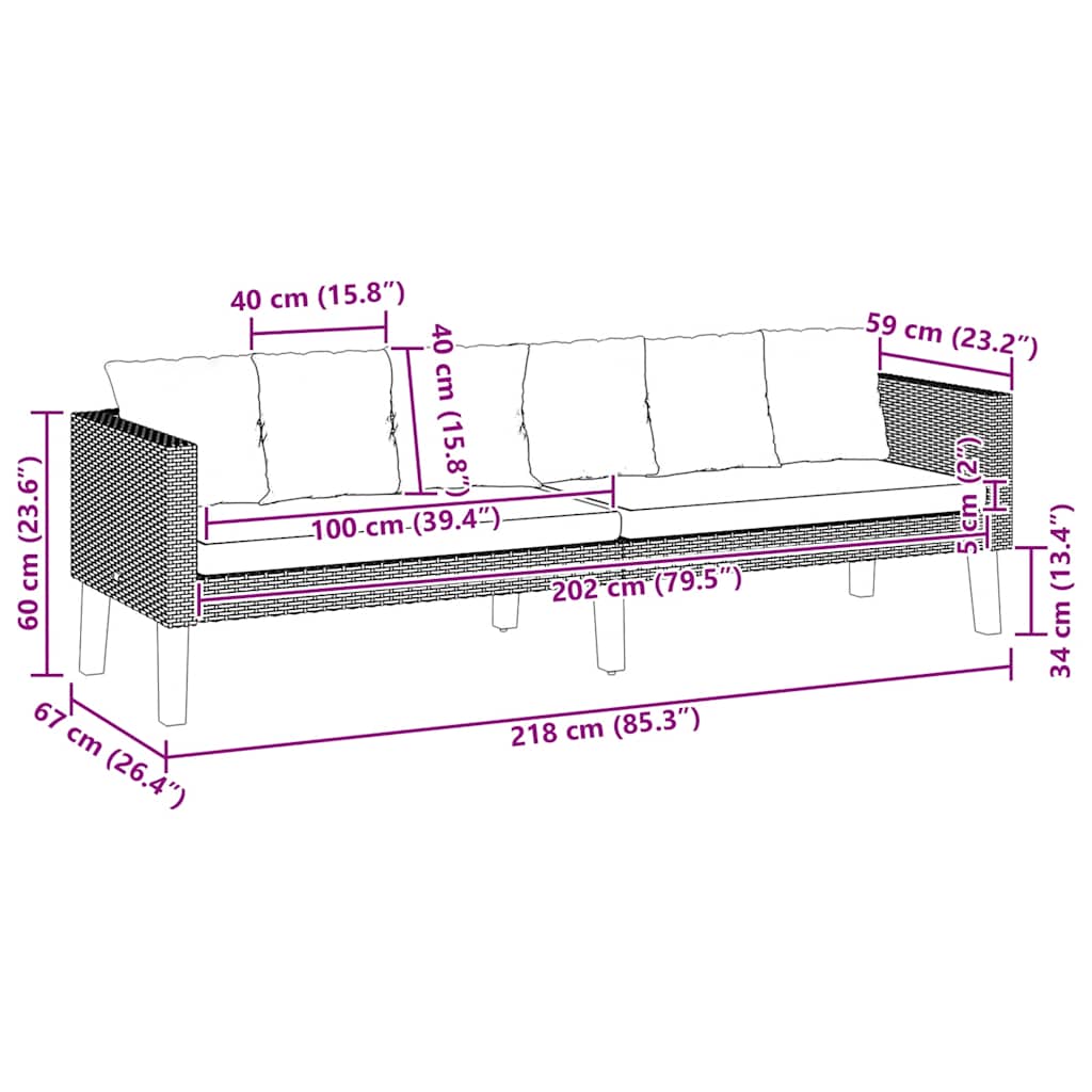 vidaXL 3-Sitzer-Gartensofa mit Auflagen Poly Rattan Schwarz