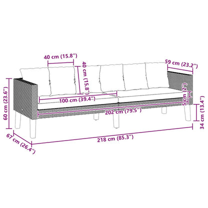 vidaXL 3-Sitzer-Gartensofa mit Auflagen Poly Rattan Schwarz