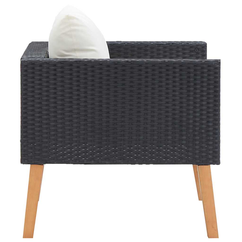vidaXL 1-Sitzer-Gartensofa mit Auflagen Poly Rattan Schwarz
