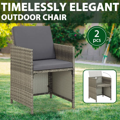 vidaXL Gartenstühle 2 Stk. mit Auflagen Poly Rattan Grau
