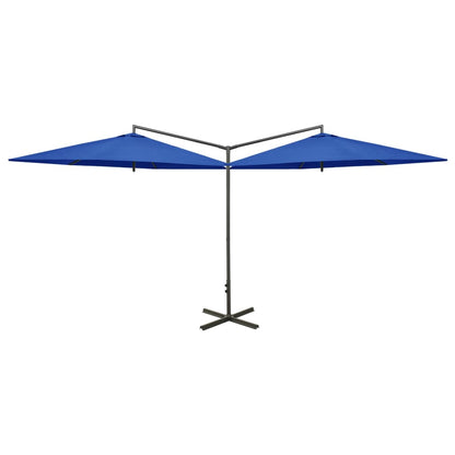 vidaXL Doppel-Sonnenschirm mit Stahl-Mast 600 cm Azurblau
